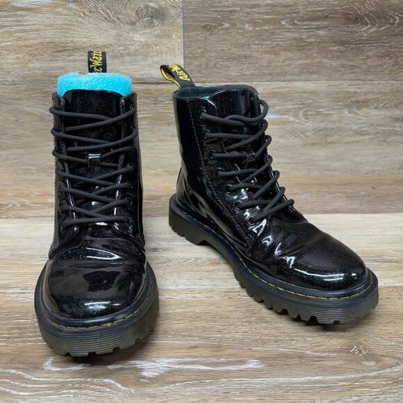 Dr. Martens Luana Black Glitter Patent Leather Combat Boots Women's Size… - Picture 7 of 9